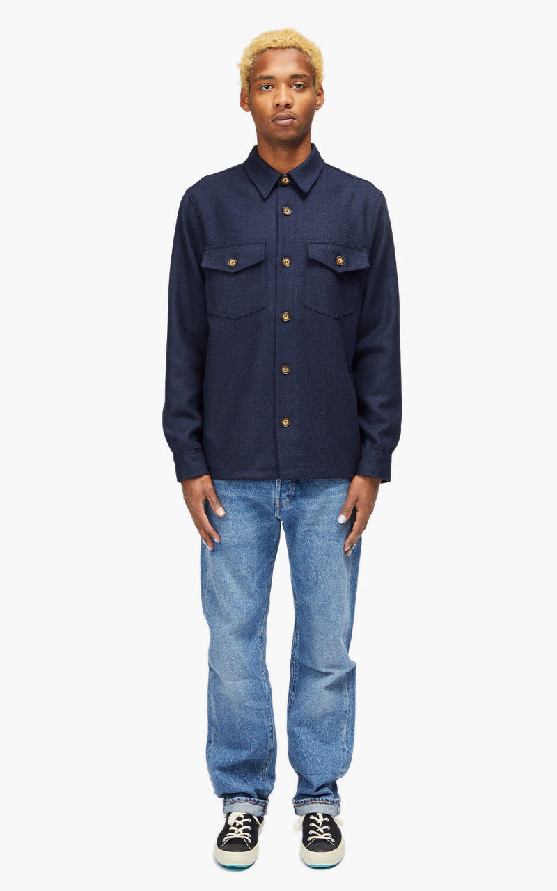 Portuguese Flannel Wool Field Shirt Navy