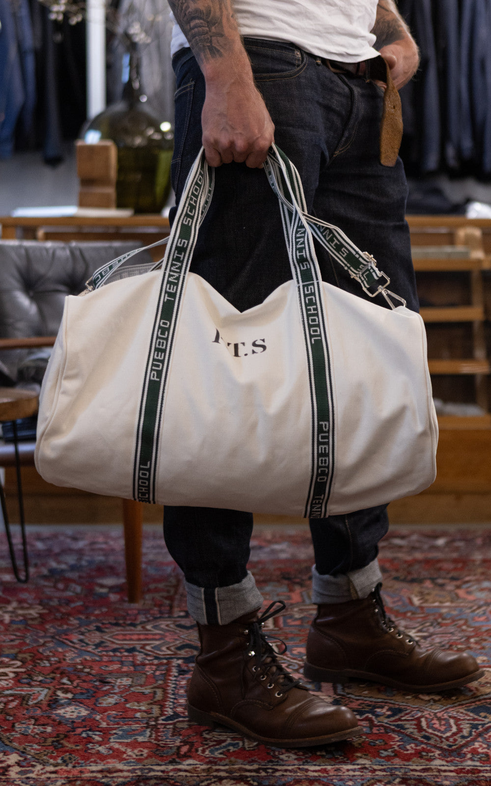 Puebco Clubhouse Barrel Tennis Bag Natural/Green