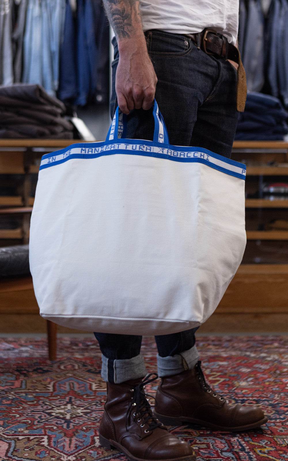 Puebco Clubhouse Tote Bag Manifattura Tabacchi Large Natural/Blue