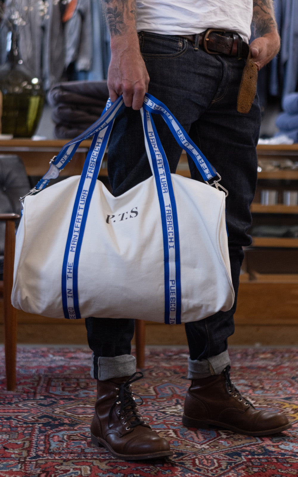 Puebco Clubhouse Barrel Bag Manifattura Tabacchi Natural/Blue