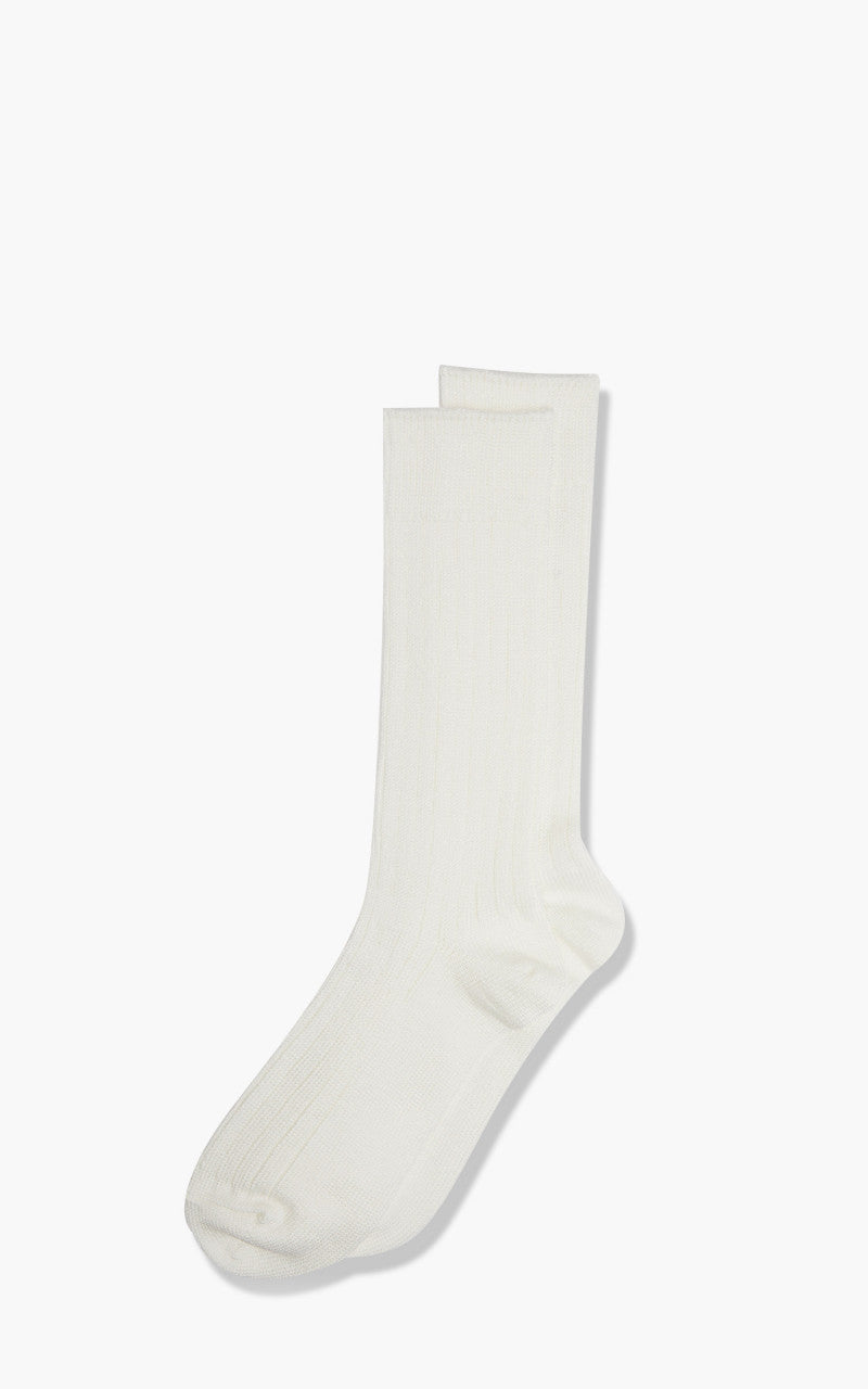 RoToTo R1010 Linen Cotton Ribbed Crew Socks Off White