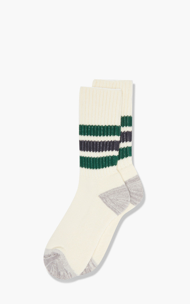 RoToTo R1255 Coarse Ribbed Oldschool Crew Socks Green/Charcoal
