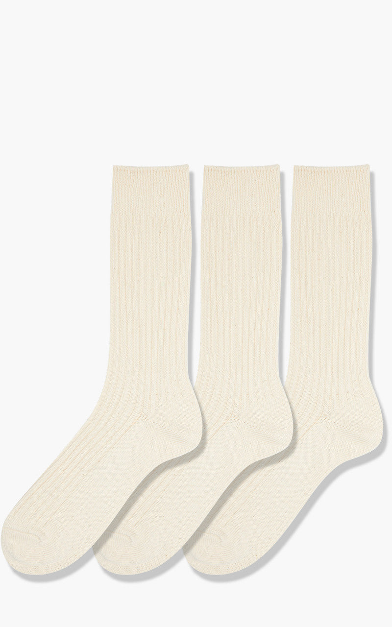 RoToTo R1407 Organic Daily 3 Pack Ribbed Crew Socks Ecru