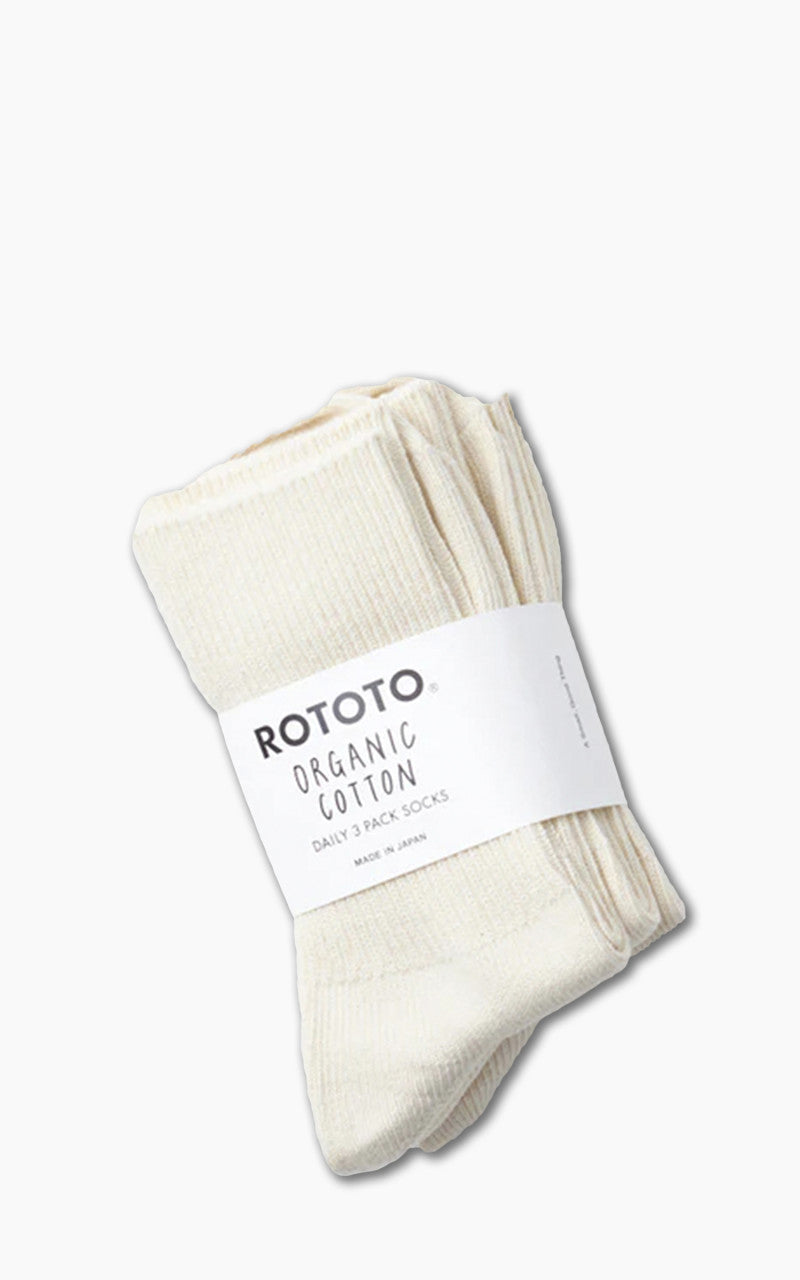 RoToTo R1427 Organic Daily 3-Pack Ribbed Crew Socks Ecru