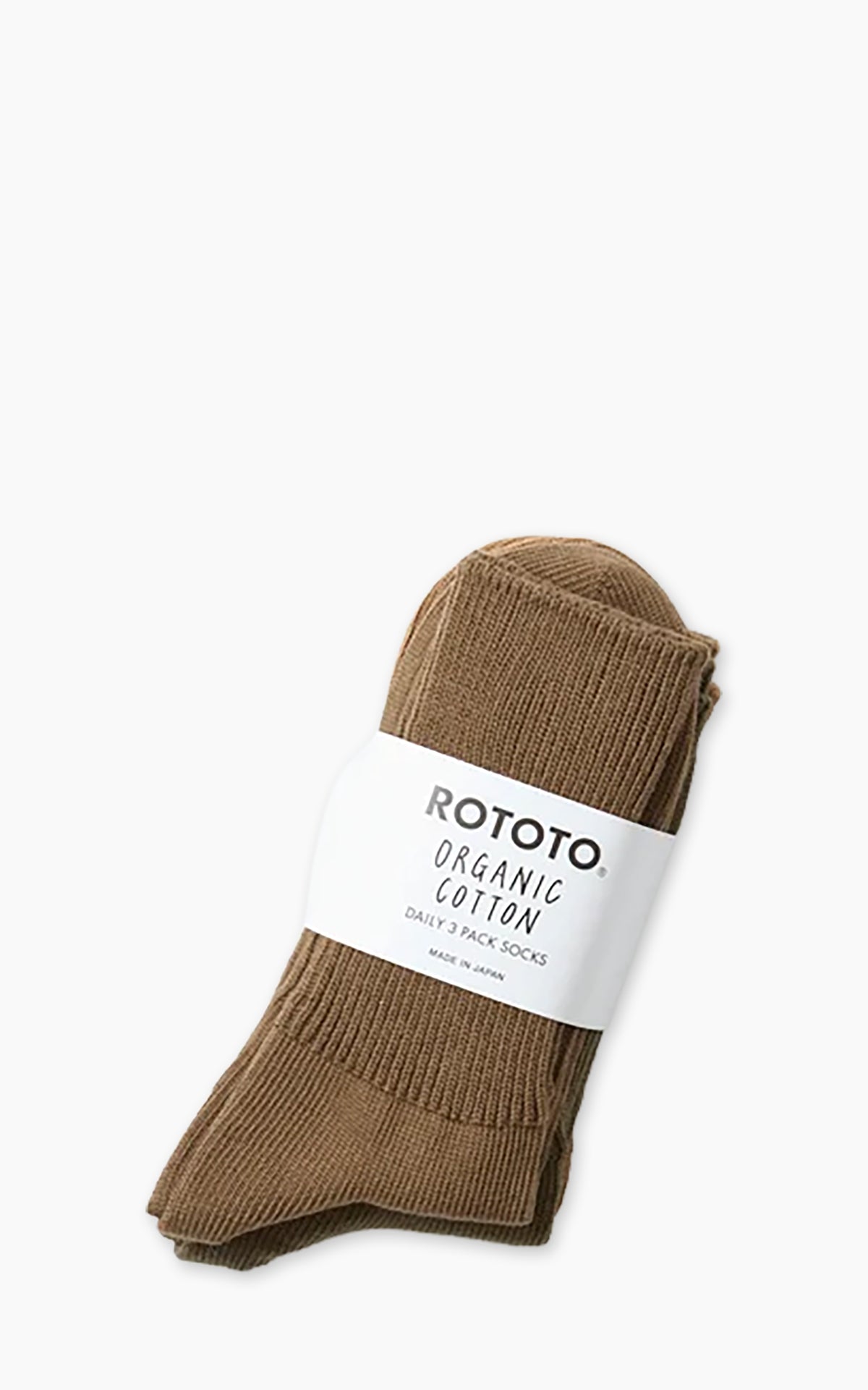 Rototo R1427 Organic Daily 3-Pack Ribbed Crew Socks Khaki Tones