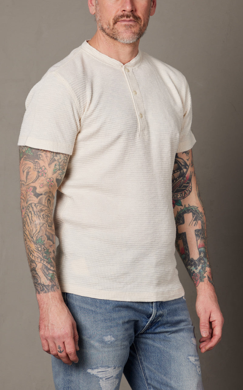 RRL Waffle-Knit Henley Shirt Paper White