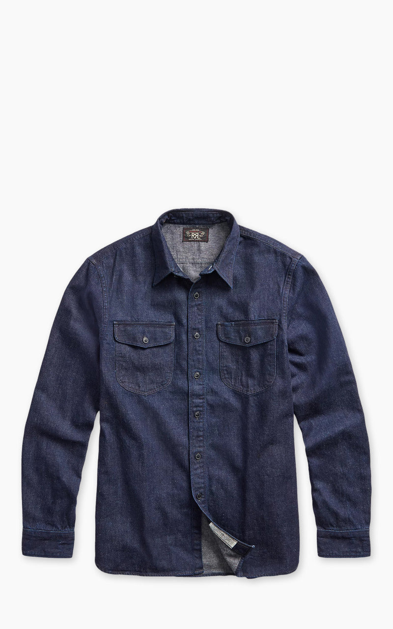 RRL　Indigo Denim Work Shirt RRL Cotton-Linen Denim Workshirt Indigo