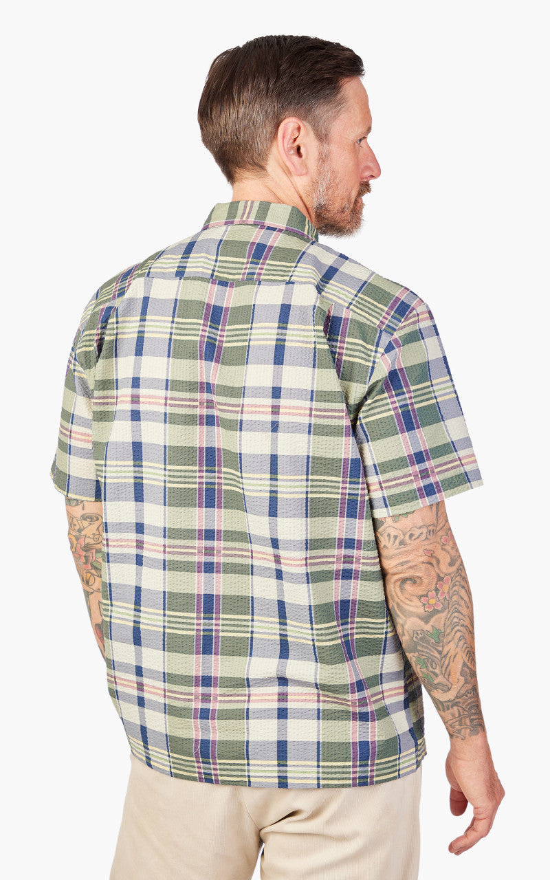 RRL Camp Shirt Madras-Print Seersucker Green/Cream/Muli