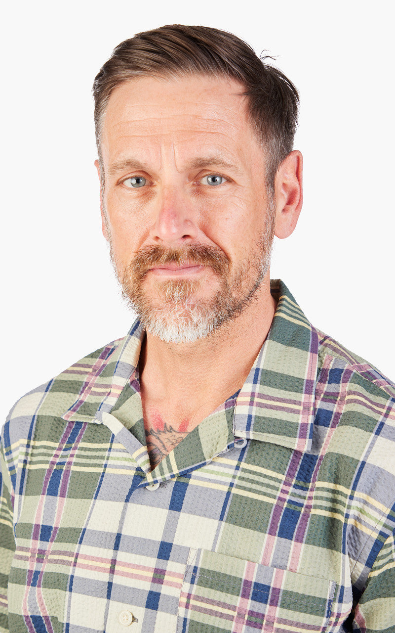 RRL Camp Shirt Madras-Print Seersucker Green/Cream/Muli