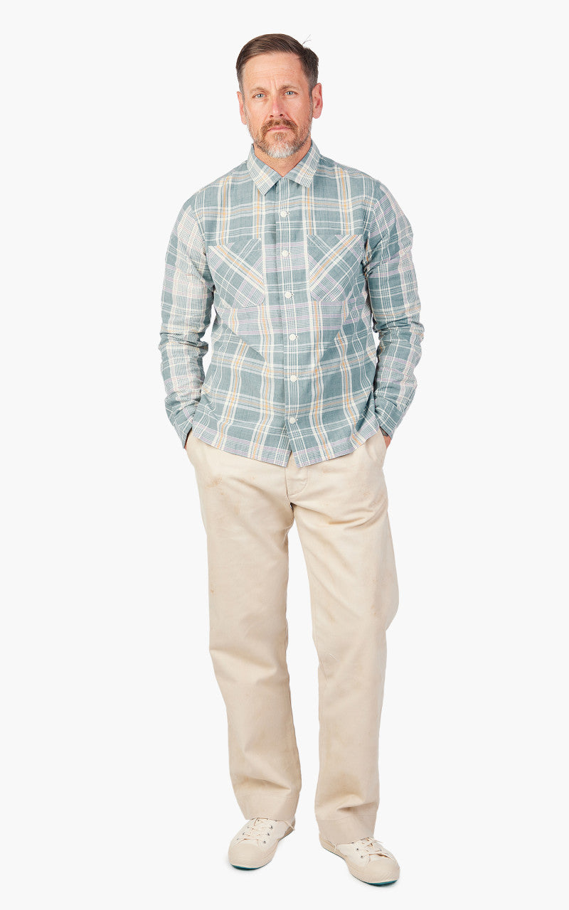 RRL Camp Shirt Towns Madras Light Blue
