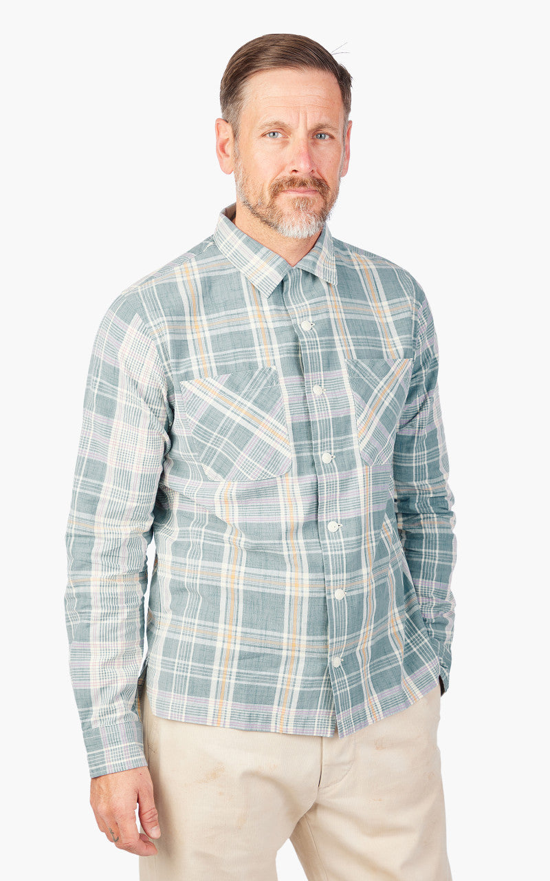 RRL Camp Shirt Towns Madras Light Blue