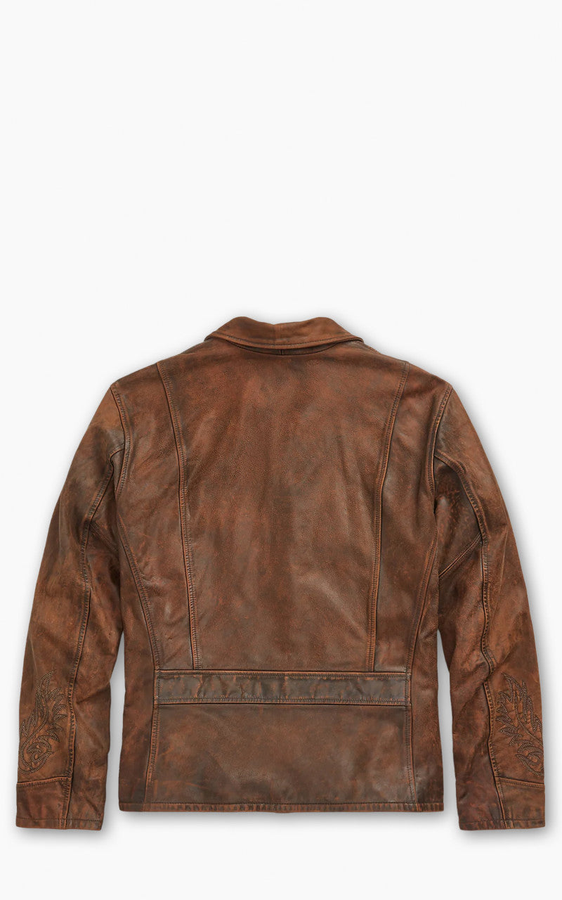 RRL Embroidered Leather Jacket Brown