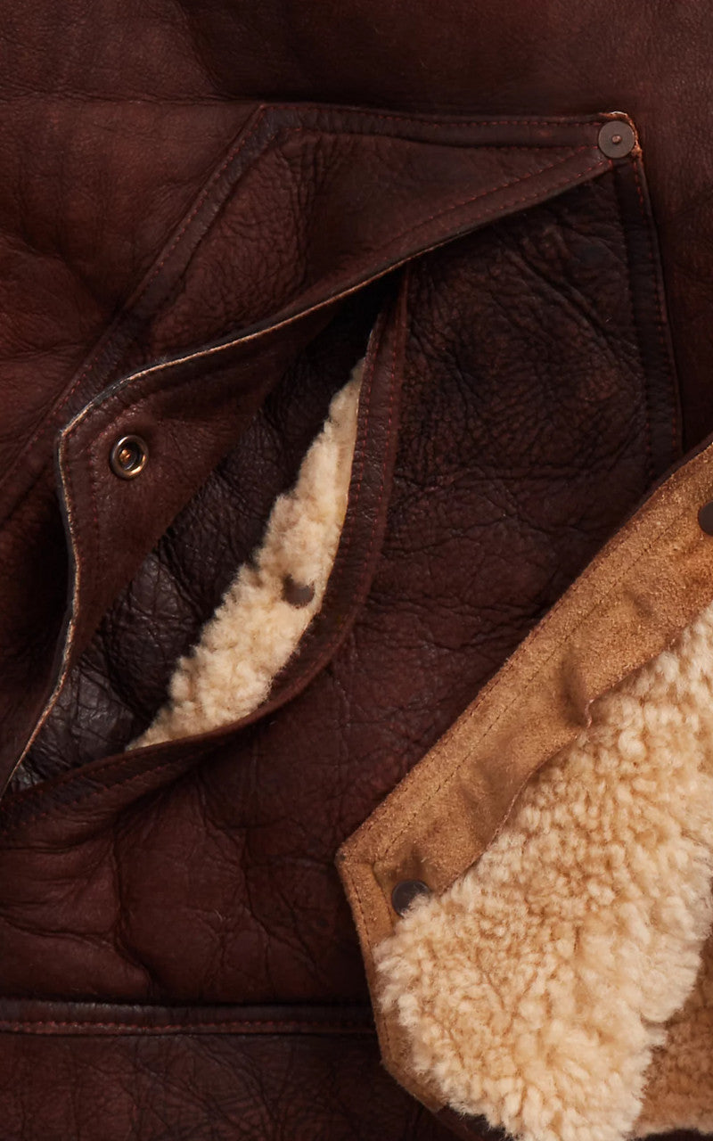 RRL Two-Tone Shearling Gilet Brown