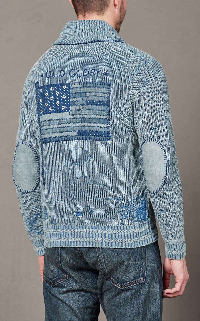 RRL Flag Patchwork Cotton-Blend Cardigan Light Indigo