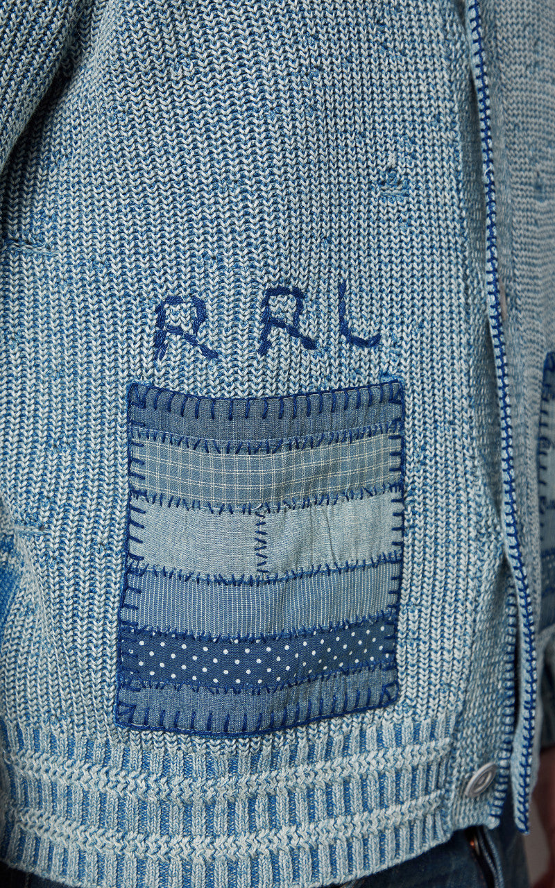 RRL Flag Patchwork Cotton-Blend Cardigan Light Indigo