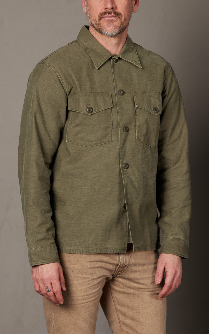 RRL Regiment Reverse Sateen Overshirt Olive