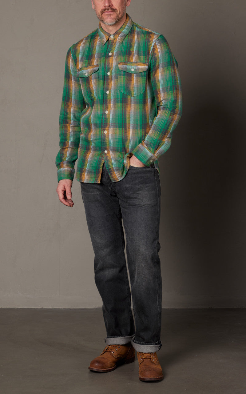 RRL Plaid Twill Workshirt Green/Yellow