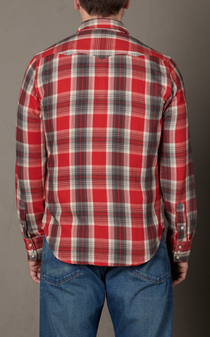 RRL Slim Fit Plaid Twill Western Shirt Red/Grey