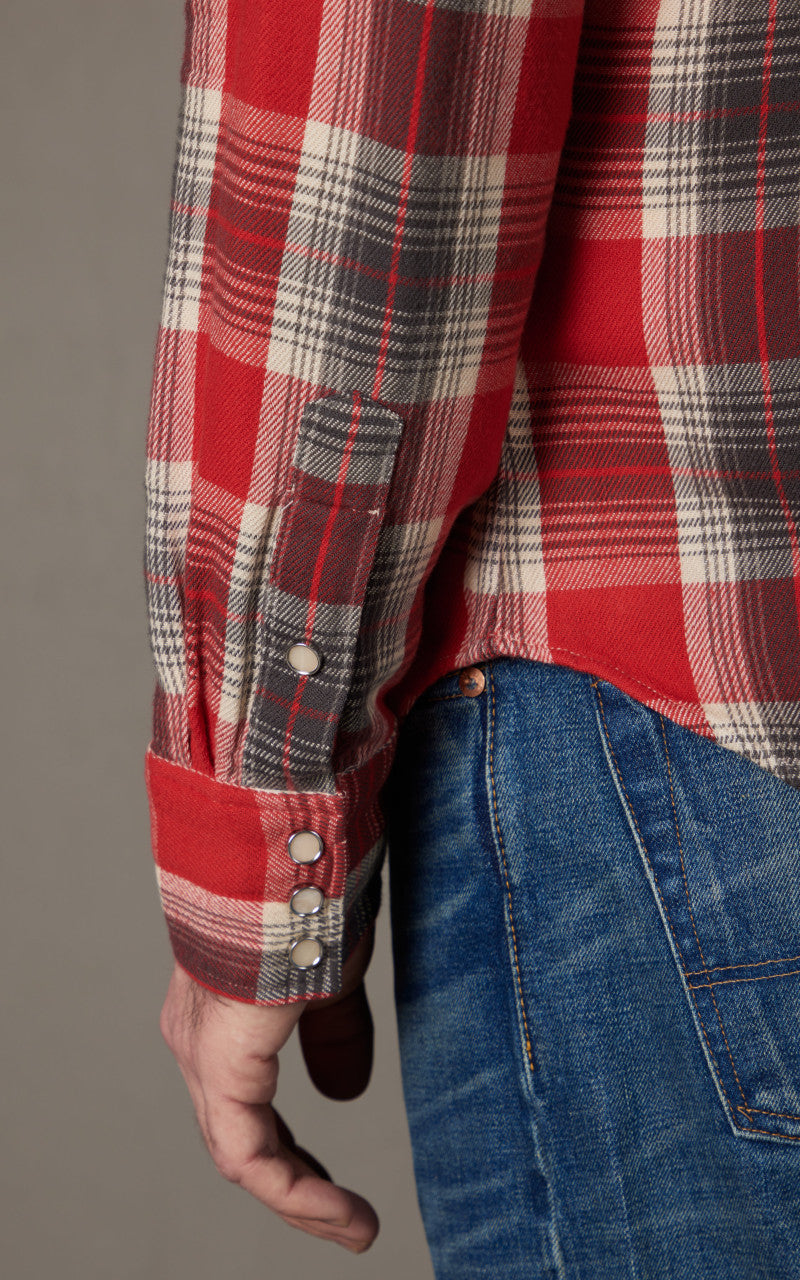 RRL Slim Fit Plaid Twill Western Shirt Red/Grey
