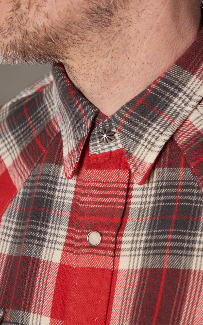 RRL Slim Fit Plaid Twill Western Shirt Red/Grey