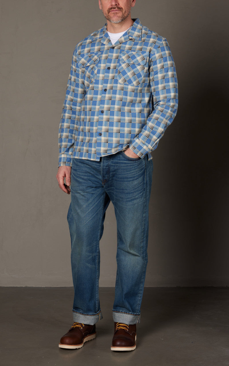 RRL Plaid-Print Chamois Camp Shirt Blue/Multi