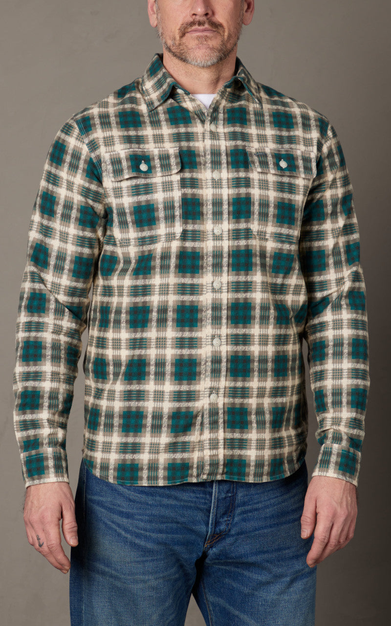 RRL Plaid-Print Chamois Workshirt Green/Multi