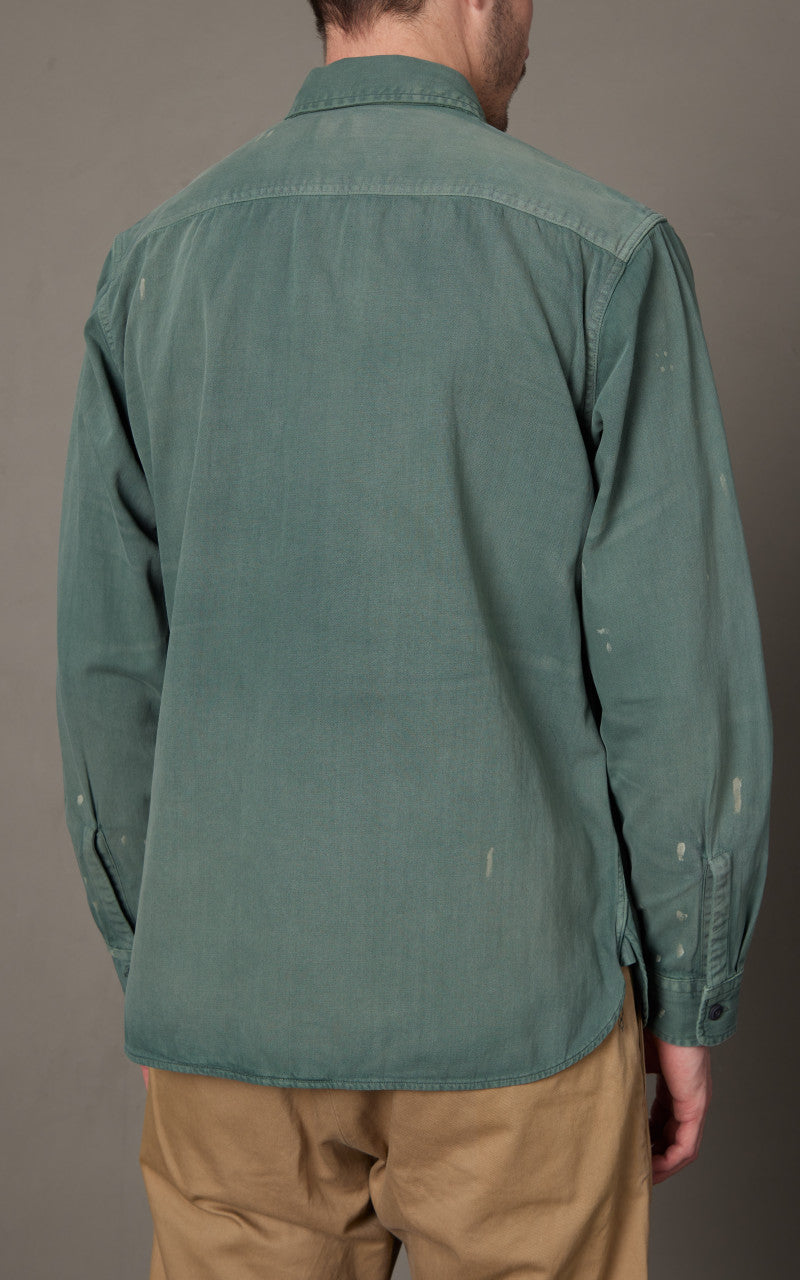RRL Distressed Twill Workshirt Service Green