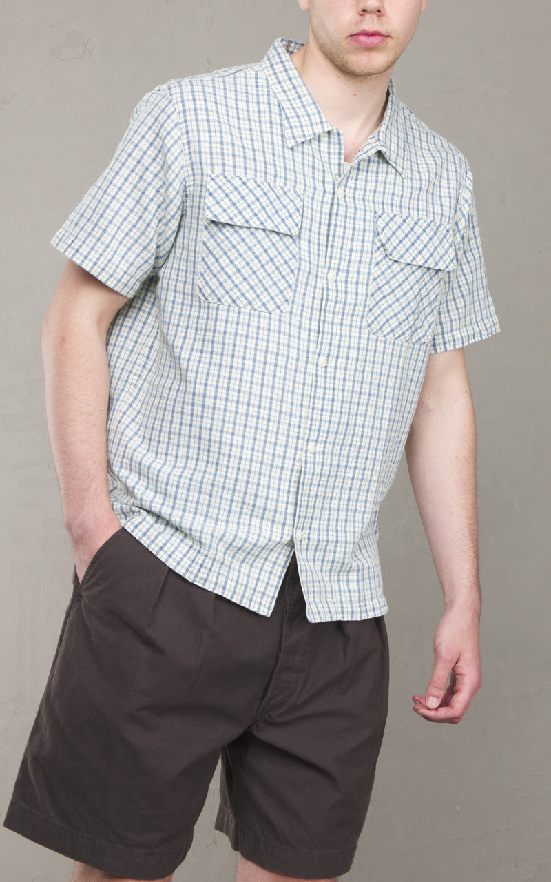 RRL Checked Cotton-Linen Camp Shirt Indigo/Cream