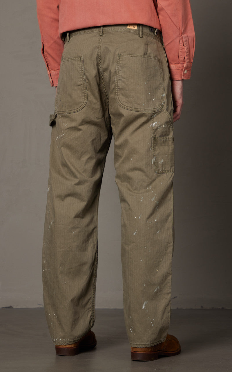 RRL Distressed Herringbone Carpenter Trouser Olive