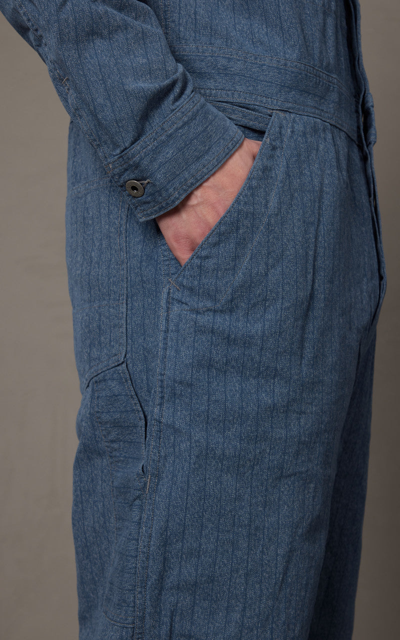 RRL Embroidered Jaspe Twill Coverall Navy/White