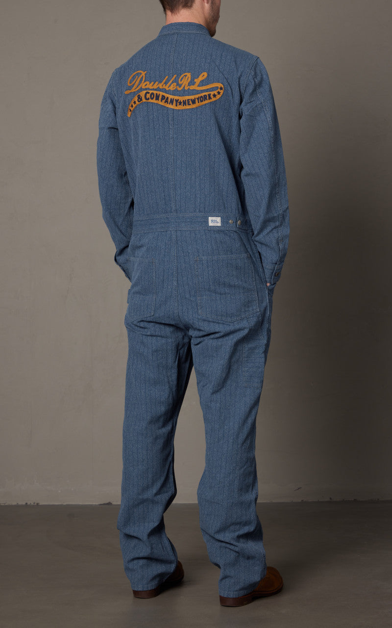 RRL Embroidered Jaspe Twill Coverall Navy/White