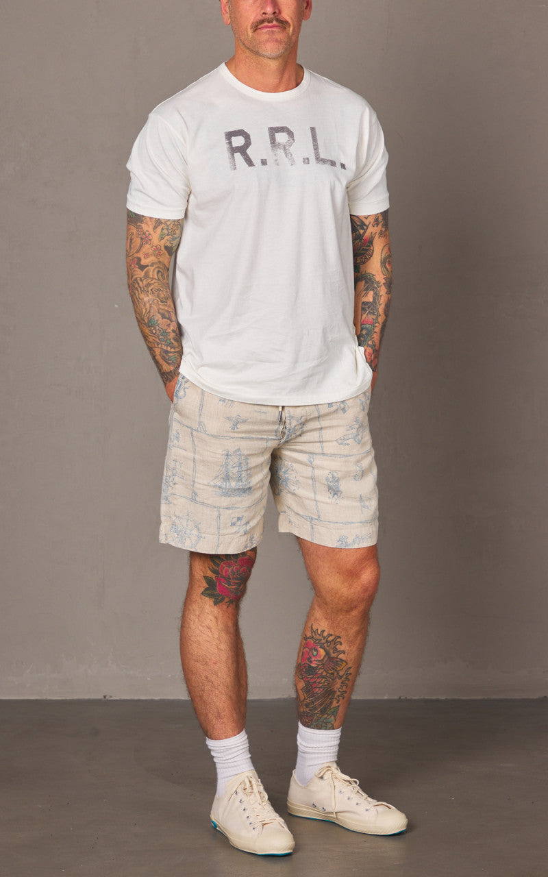 RRL Indigo-Print Linen Short Creme Multi