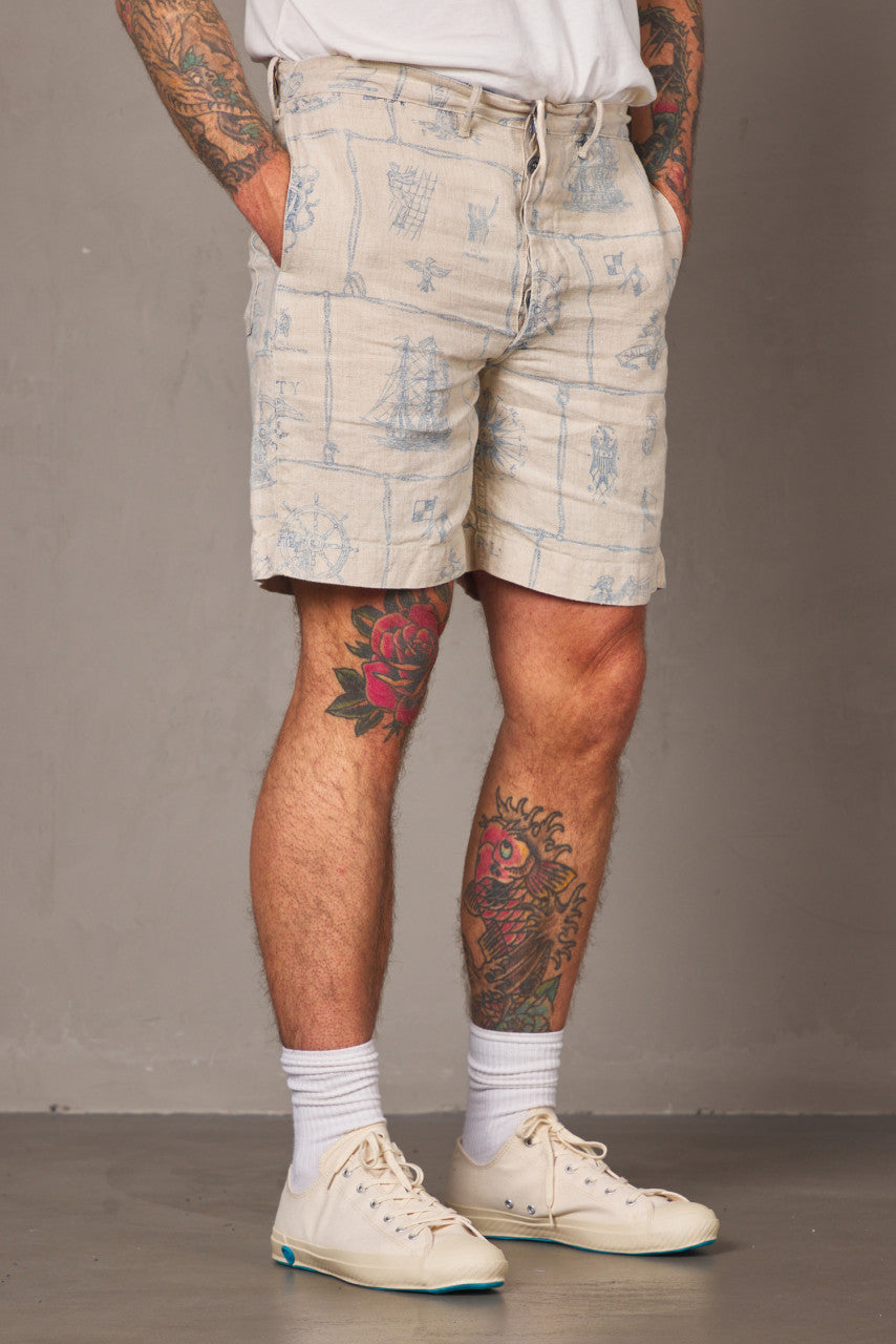 RRL Indigo-Print Linen Short Creme Multi