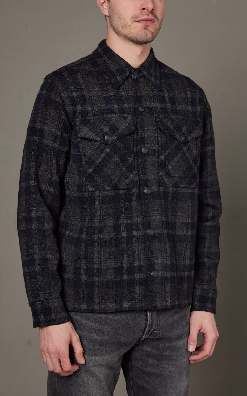 RRL Plaid Wool Workshirt Jumper Navy/Black