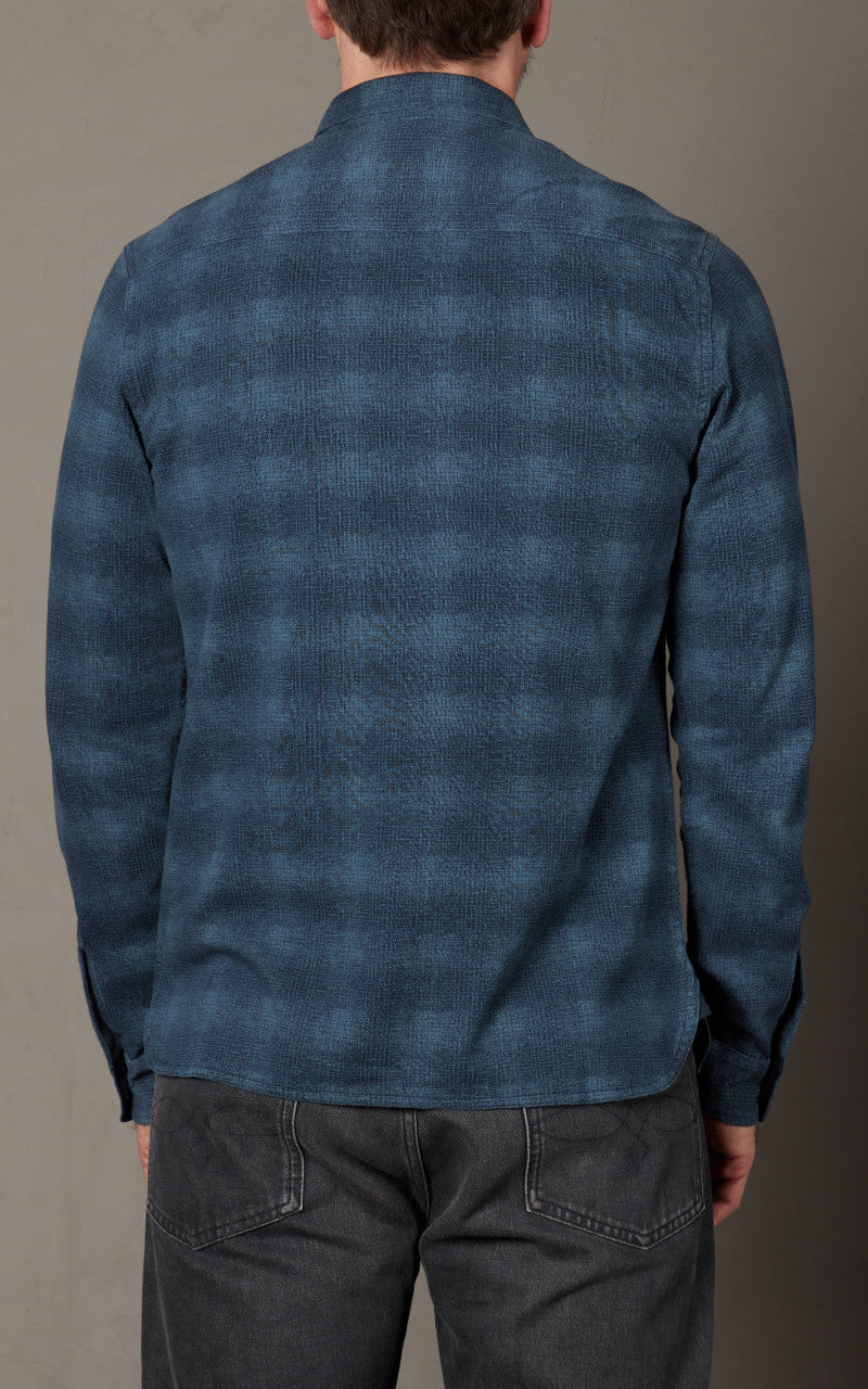 RRL Plaid-Print Jersey Popover Workshirt Navy/Blue