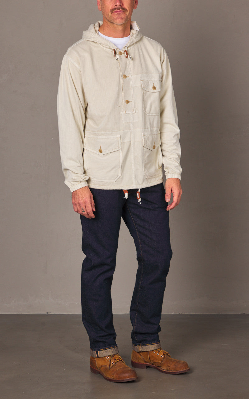 RRL Garment-Dyed Jersey Popover Anorak Cream