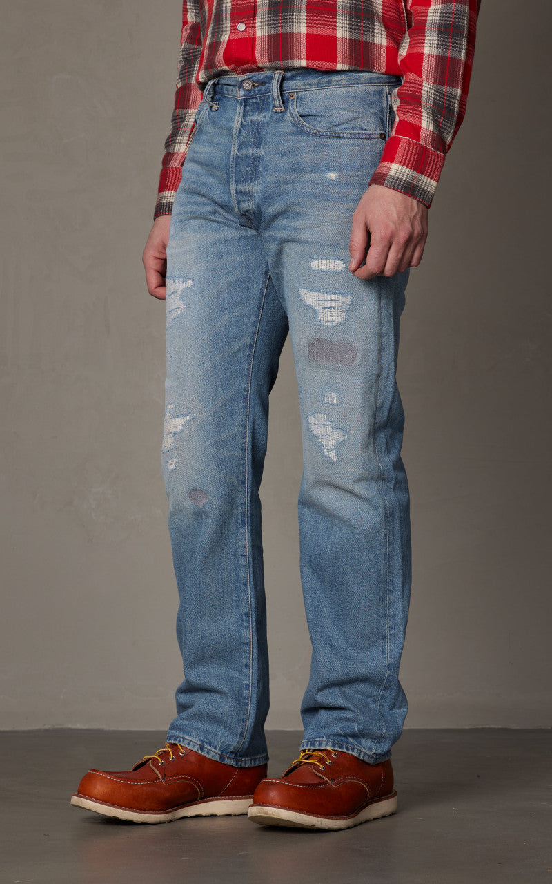 パンツ repaired straight denim RRL Straight Fit Jean Repaired Clearville Wash