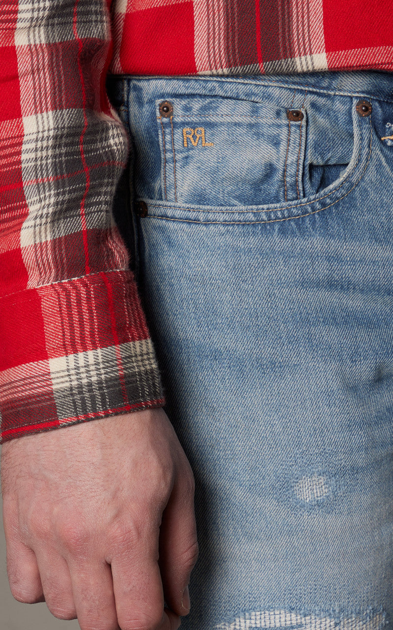 RRL Straight Fit Jean Repaired Clearville Wash