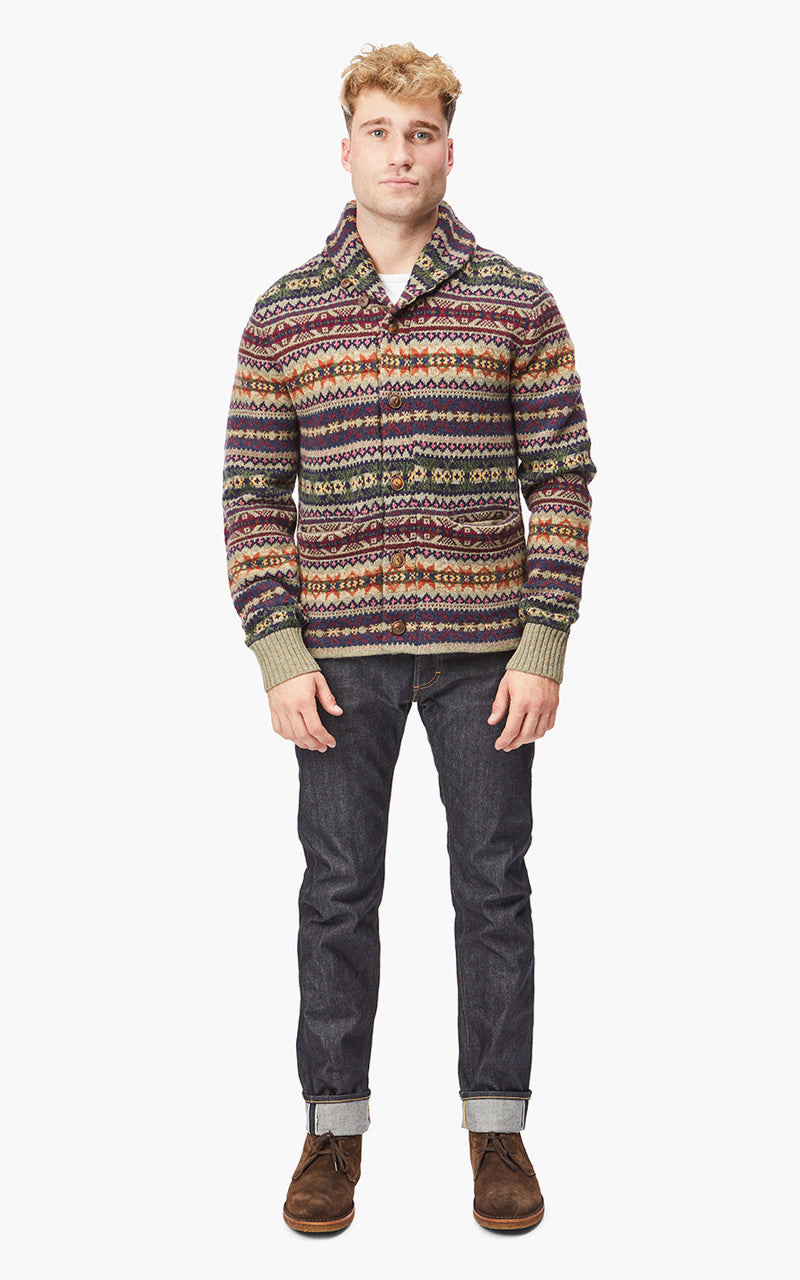 RRL Fairisle Shawl Collar Cardigan Brown/Multi