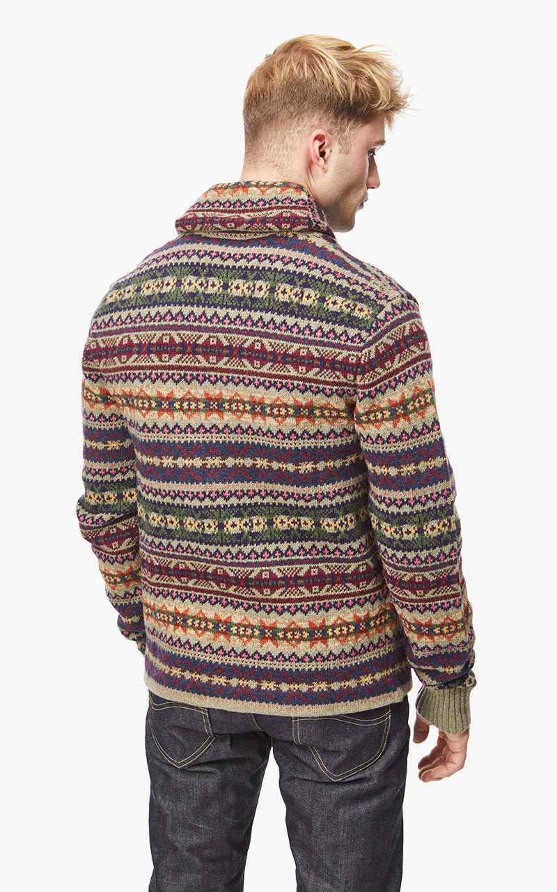 RRL Fairisle Shawl Collar Cardigan Brown/Multi