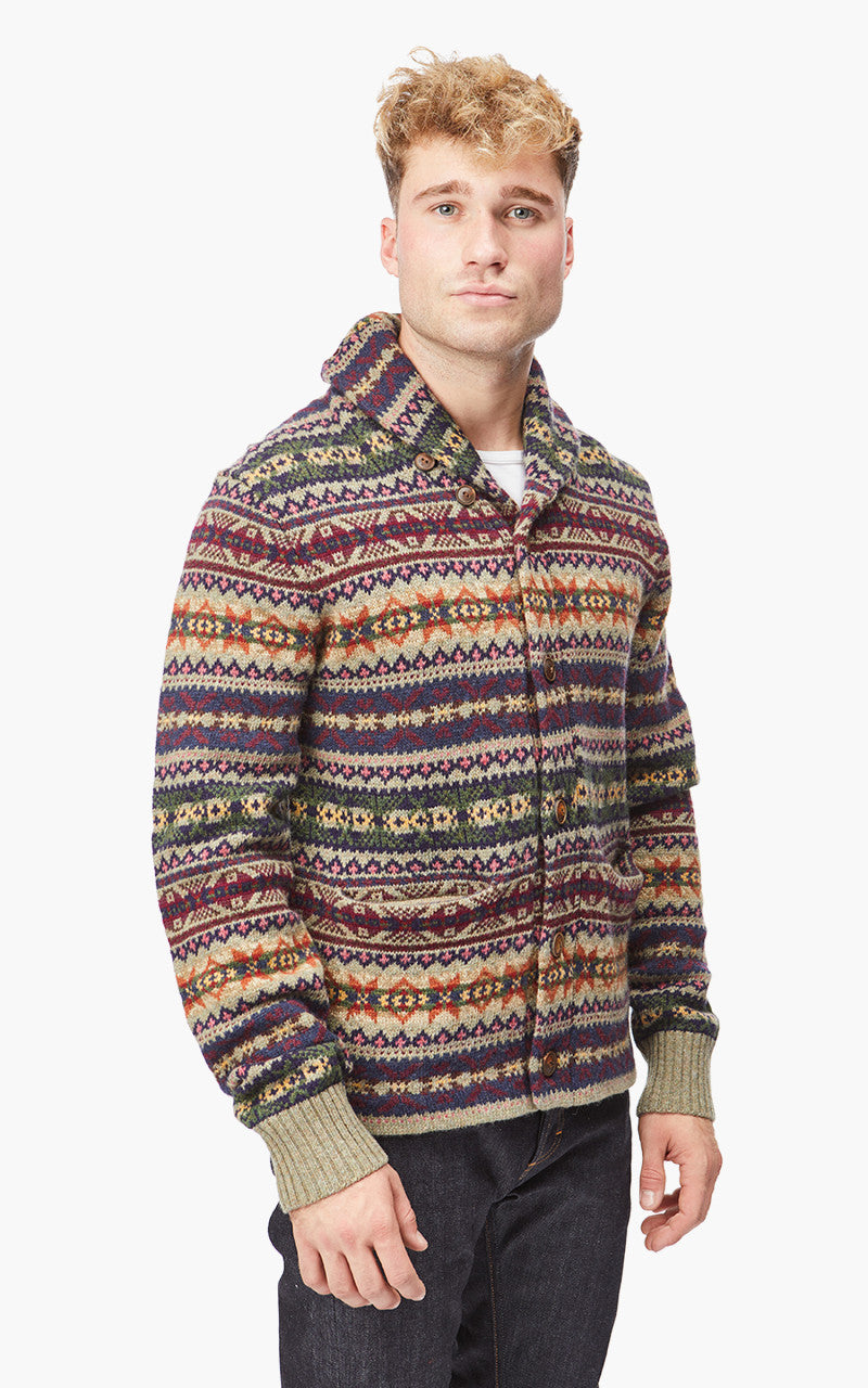 RRL Fairisle Shawl Collar Cardigan Brown/Multi