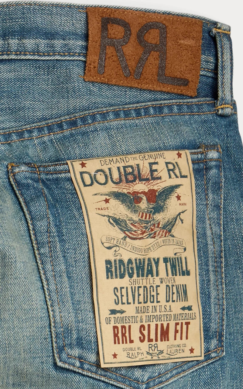RRL Slim Fit Selvedge Jean Ridgway Wash Blue