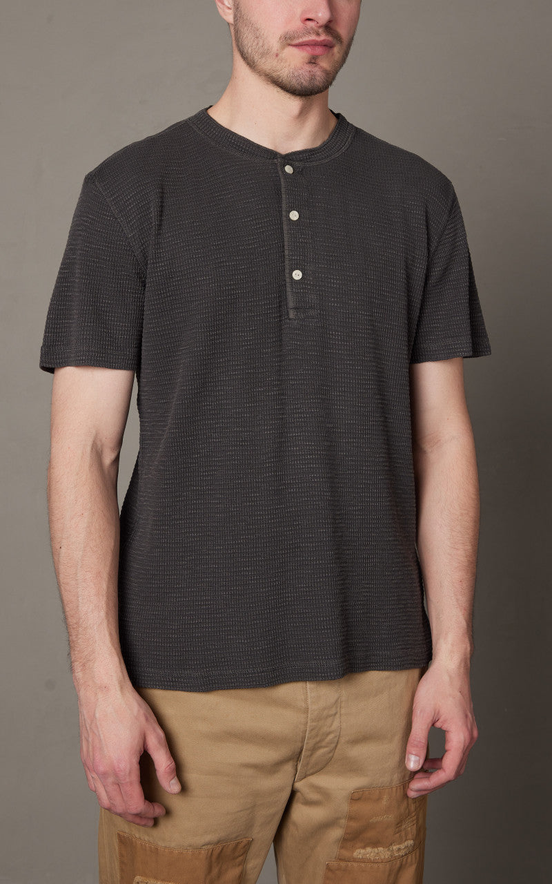 RRL Waffle-Knit Henley Shirt Faded Black Canvas