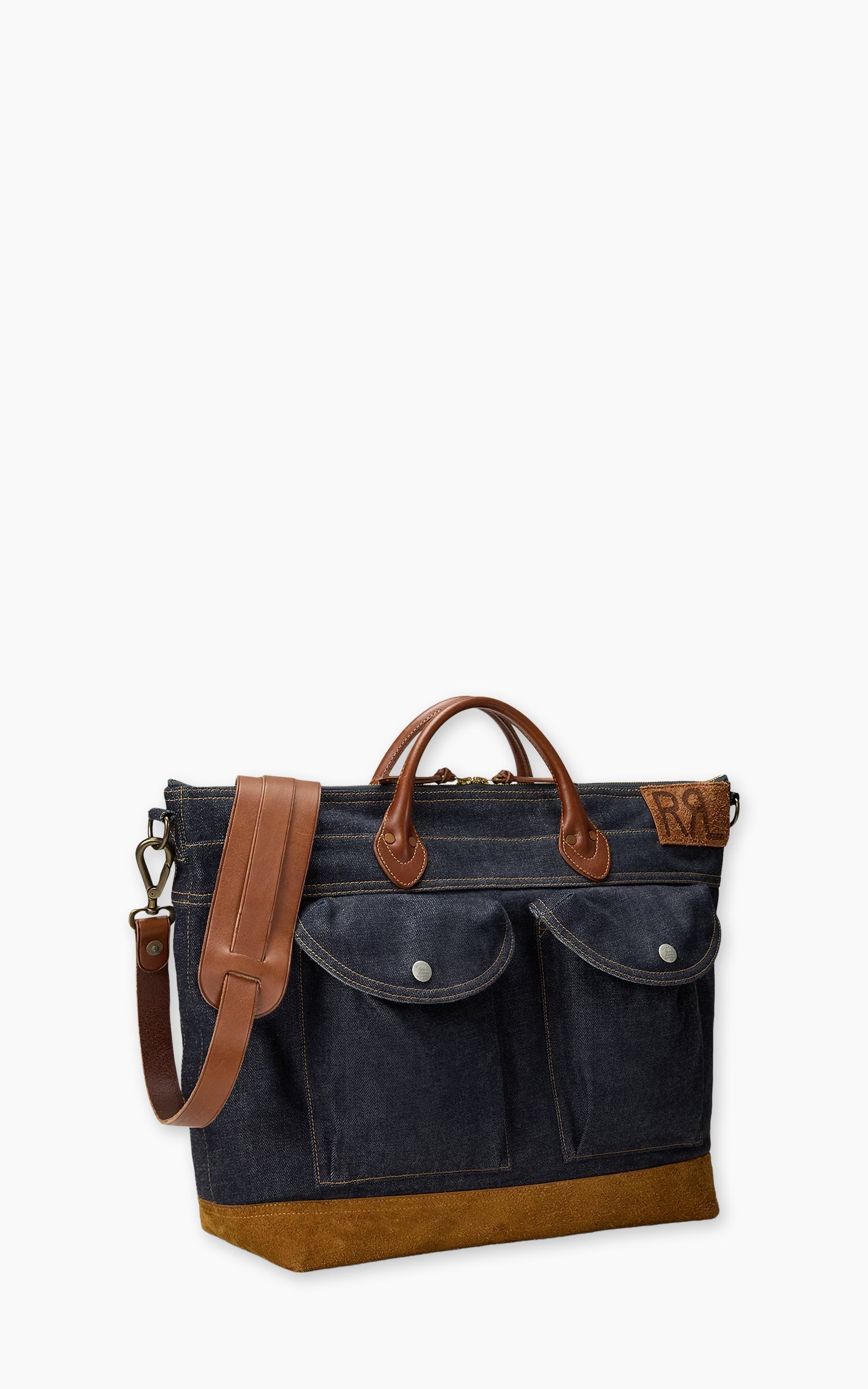 RRL Dayton Leather-Trim Denim Tote Indigo/Brown