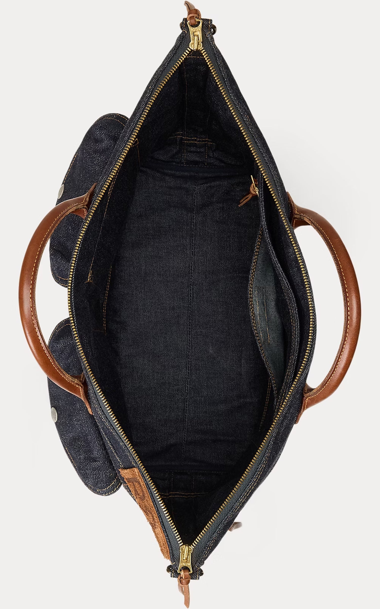 RRL Dayton Leather-Trim Denim Tote Indigo/Brown
