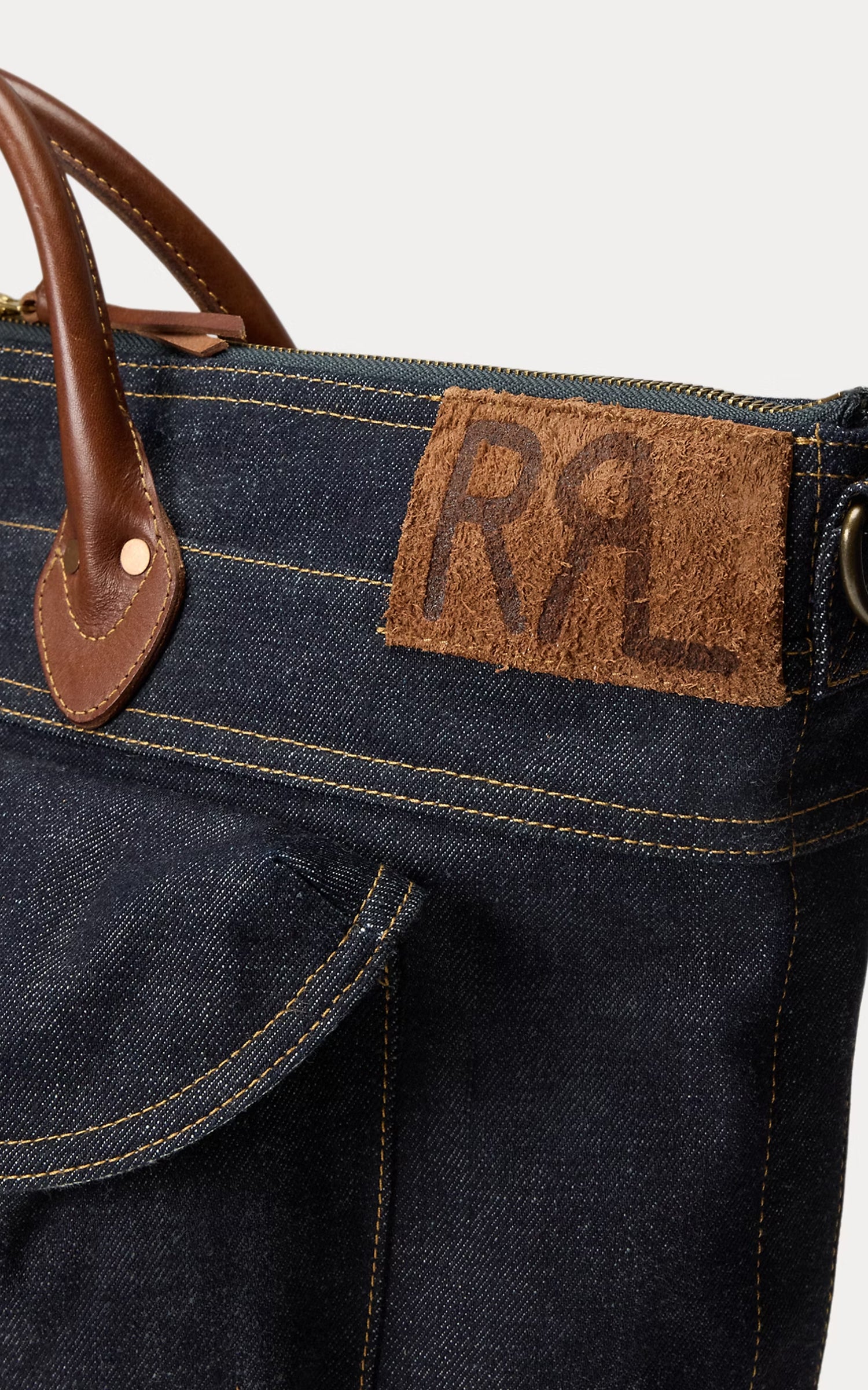 RRL Dayton Leather-Trim Denim Tote Indigo/Brown