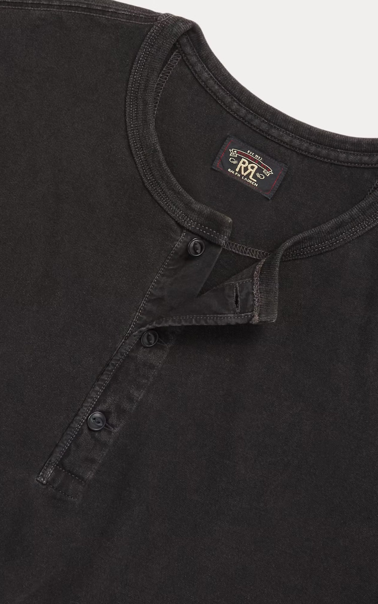 RRL Indigo Jersey Henley Shirt Sulphur Black