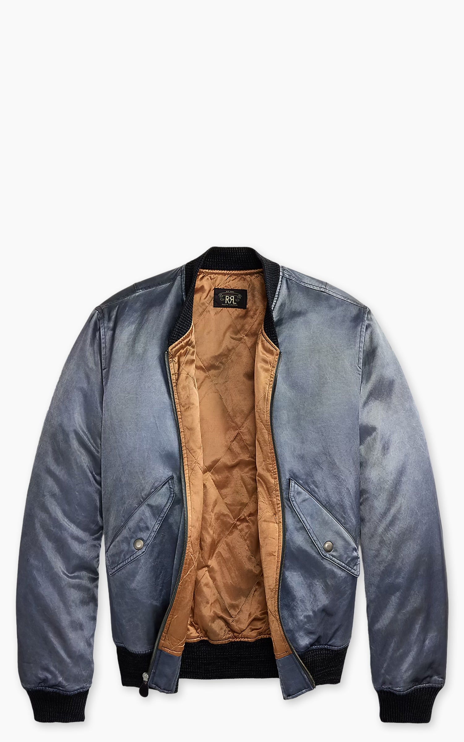 RRL Embroidered Satin Flight Jacket Vintage Blue