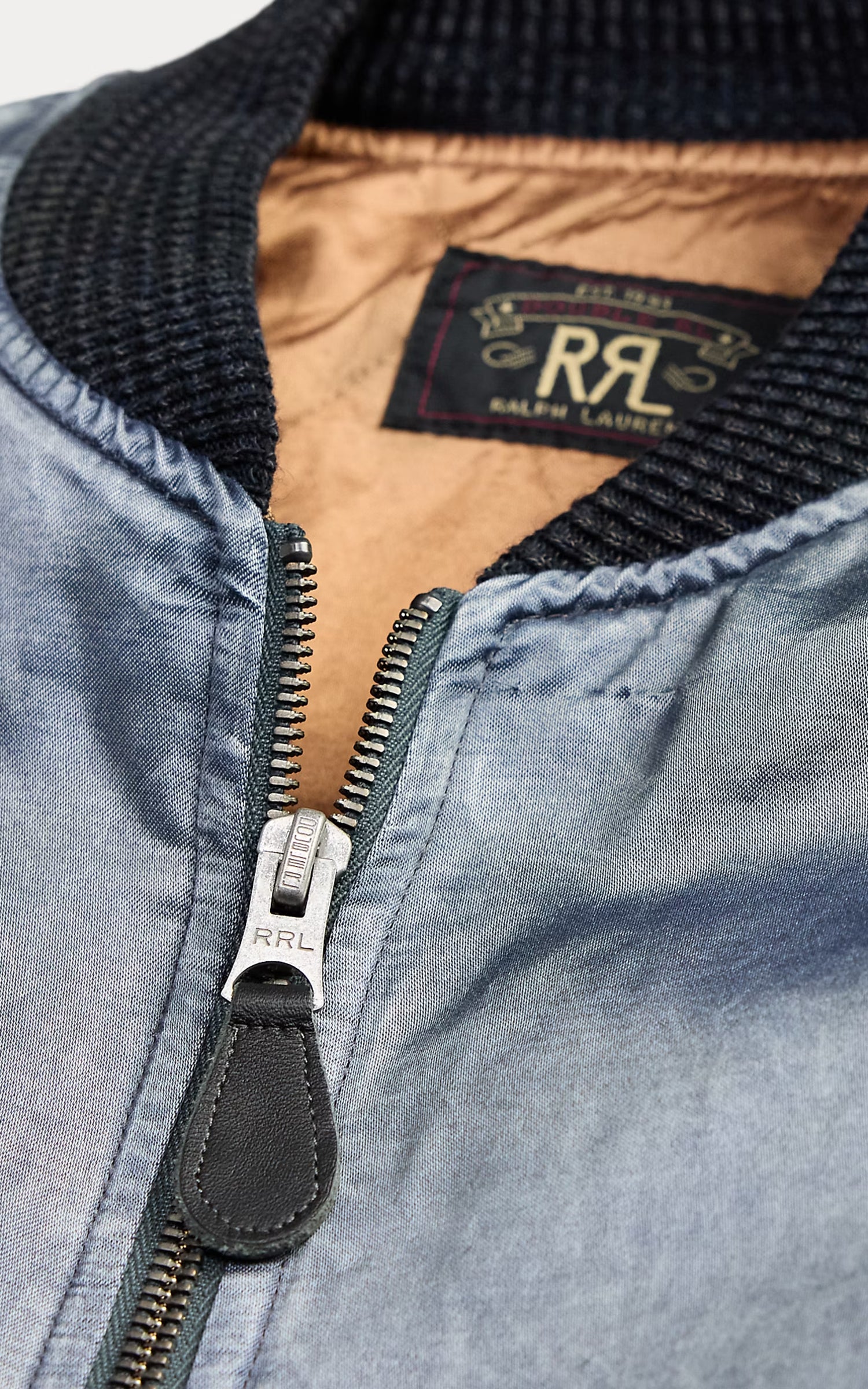 RRL Embroidered Satin Flight Jacket Vintage Blue