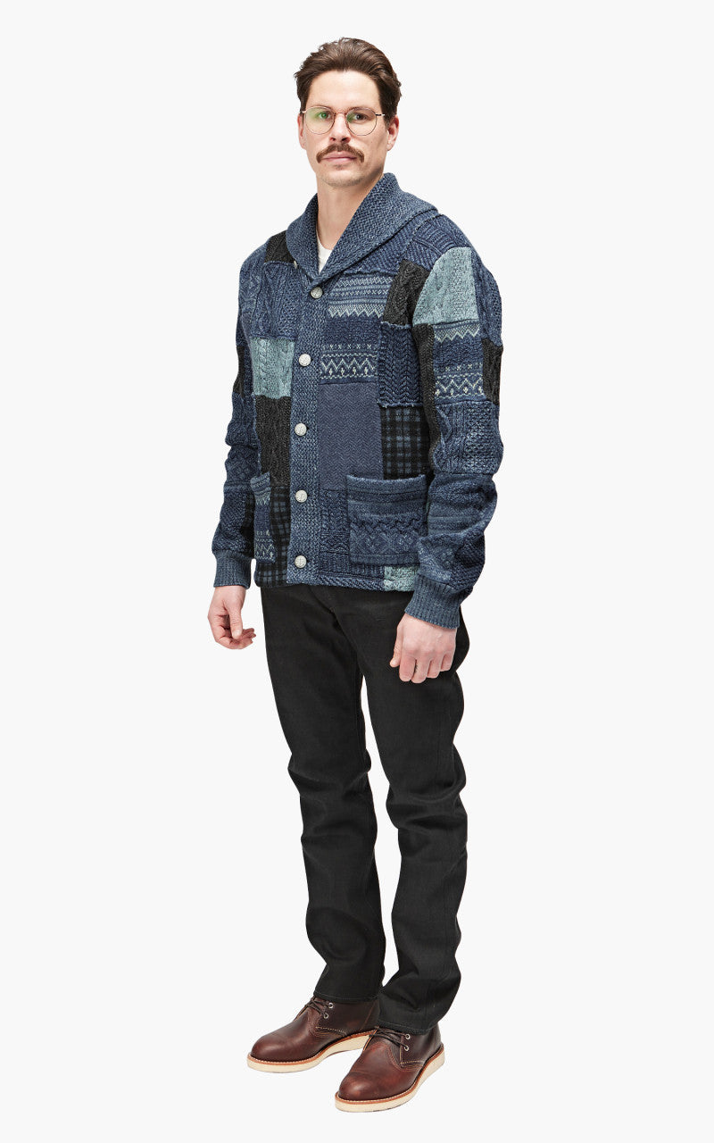 RRL Patchwork Shawl Collar Cardigan Indigo Blue